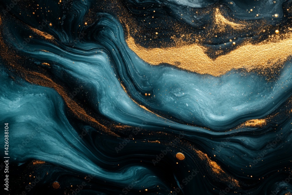 Poster swirling blue and gold abstract design creates a mesmerizing visual effect in a creative artwork