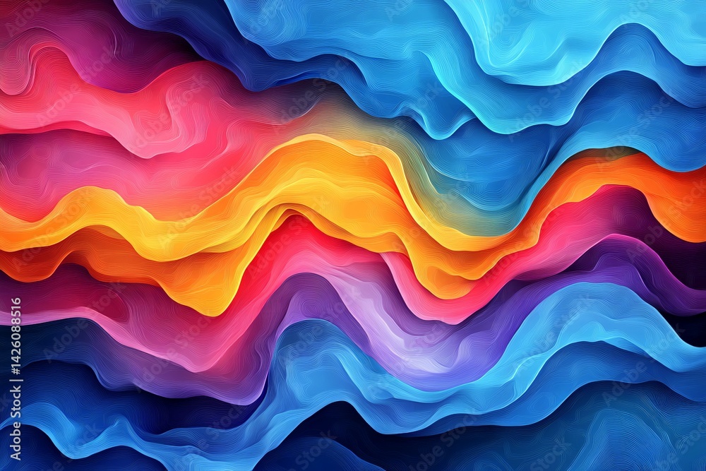 Poster Colorful abstract waves in vibrant hues flowing smoothly across the canvas in a dynamic display