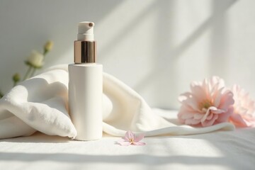 Luxurious white setting highlighting beauty item details, bottle, pure, soft