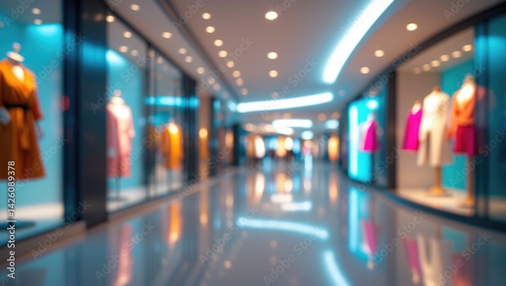 Poster abstract blurred background of a modern shopping mall with mannequins and window display