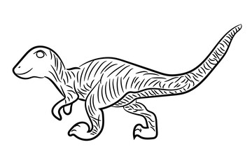 Obraz premium Linear illustration of a small, agile Compsognathus in a dynamic, bipedal pose. Line drawing in children's book style
