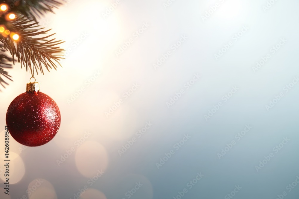 Aufkleber a single red christmas ball adorned with golden details dangles from a pine branch, creating a festi