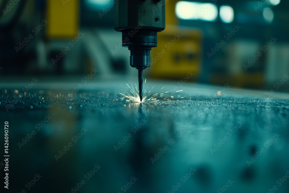 Aufkleber cnc milling machine operates in an industrial setting, cutting through metal with precision while sp