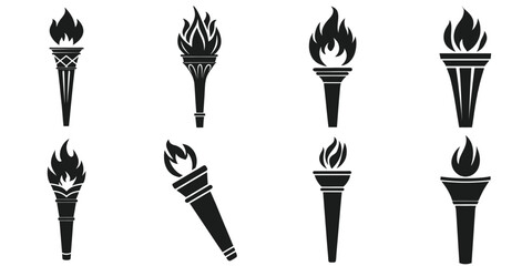 Collection of Classic Torch Silhouettes, Olympic torch vector illustration