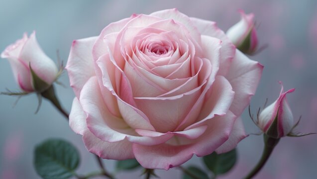 Pink and white rose isolated against a plain background