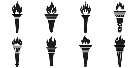 Collection of Classic Torch Silhouettes, Olympic torch vector illustration
