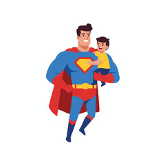 Super Dad and Admiring Son Illustration