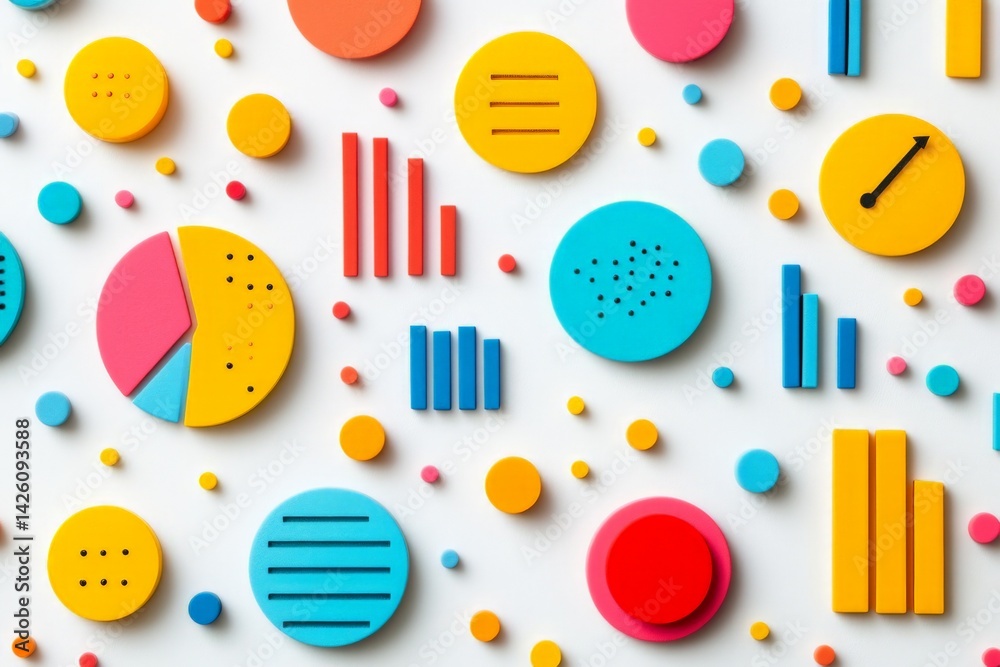 Poster Colorful abstract shapes create an engaging pattern on a white background, enhancing creative design in various fields