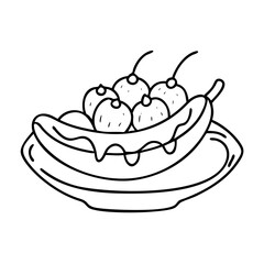 banana split icon, banana split line art - simple line art of banana split, perfect for banana split logos and icons