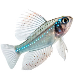 lanternfish Fish in transparent background.Stunning translucent fish with vibrant blue spots and intricate fin details