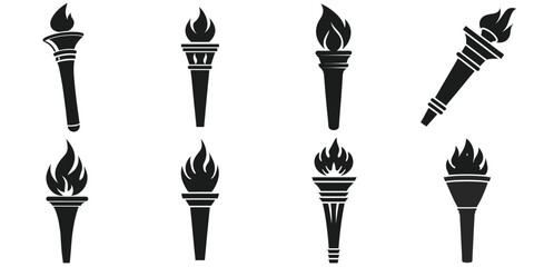 Collection of Classic Torch Silhouettes, Olympic torch vector illustration