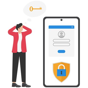 Man forgot password to login concept illustration.Businessmen confused.

