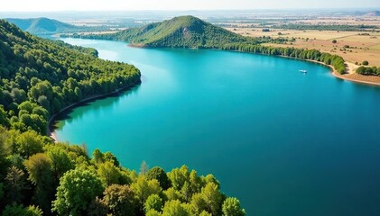 Obraz premium Irregular, meandering shoreline creating a complex lake outline against land, illustration, earth