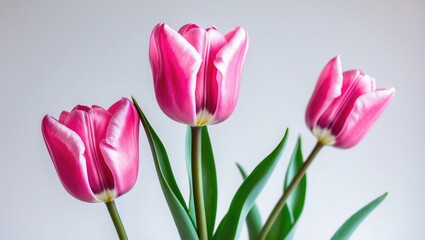 Fototapeta premium Pink tulips against a plain white background