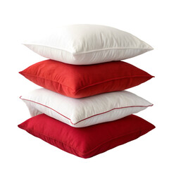 Red and white pillow stack isolated on transparent background