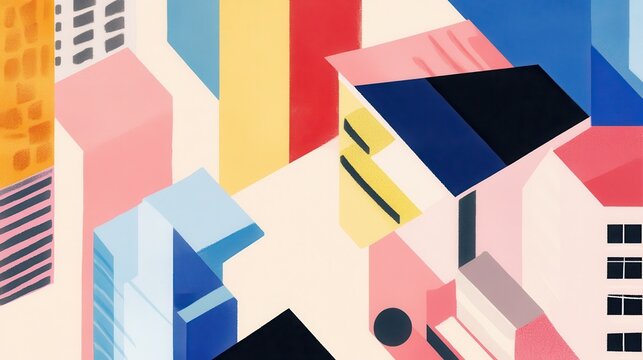 Geometric cityscape in vibrant hues