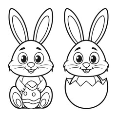 Cute Cartoon Easter Bunnies and Eggs Coloring Page Illustration
