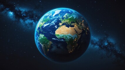 Fototapeta premium Earth among stars with a blank space for text