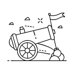 cannon with flag icon, cannon with flag line art - simple line art of cannon with flag, perfect for cannon with flag logos and icons