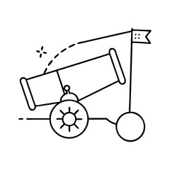 cannon with flag icon, cannon with flag line art - simple line art of cannon with flag, perfect for cannon with flag logos and icons