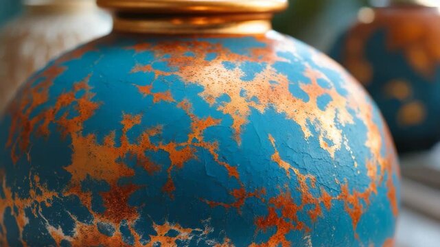 Vase with a textured surface showcasing decorative plaster and embellishing features.