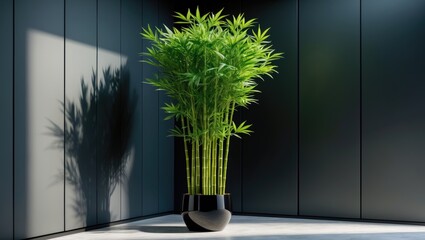 Artificial Green Bamboo Plant in Corner Pot