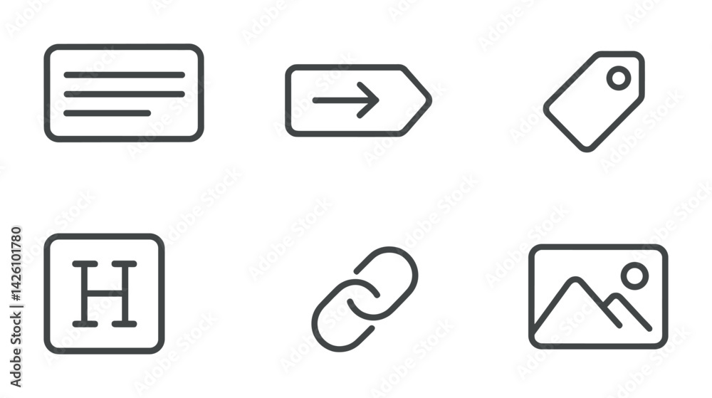 Poster minimalist linear icon set featuring essential web design elements