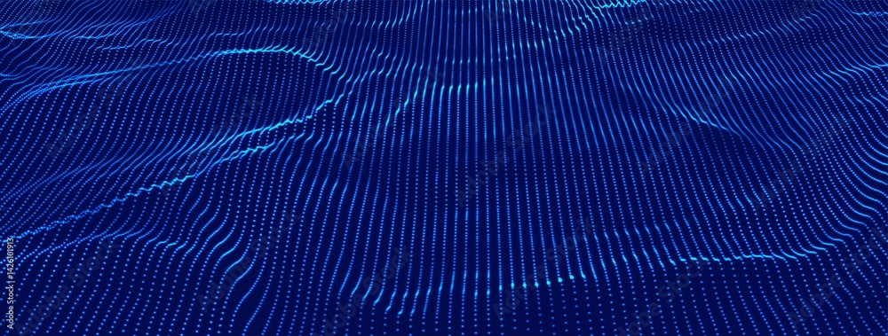 Poster dynamic wave of glowing dots. futuristic dot wave of bright particles. weave effect. futuristic back