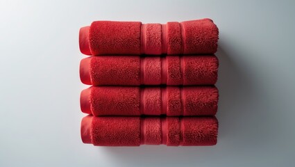 Red Bath Hand Towel with Terry Top View Isolated on White Background