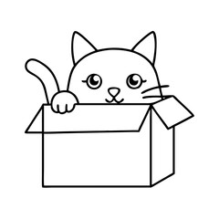 cat peeking from box icon, cat peeking from box line art - simple line art of cat peeking from box, perfect for cat peeking from box logos and icons