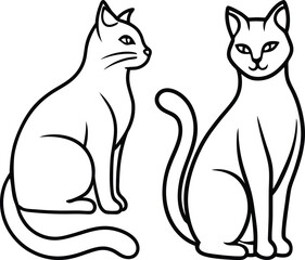 Cat Silhouettes Line Art Minimalist Feline Poses Vector Set Illustration