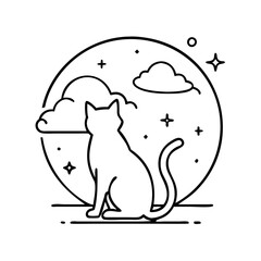 cat silhouette in moonlight icon, cat silhouette in moonlight line art - simple line art of cat silhouette in moonlight, perfect for cat silhouette in moonlight logos and icons