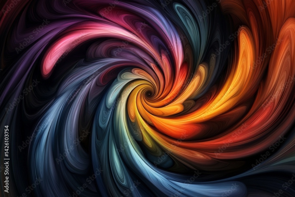 Poster Vibrant swirling patterns in a spiral design create a captivating visual experience in a dark setting