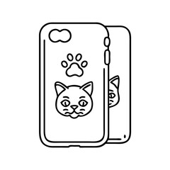 cat themed phone case icon, cat themed phone case line art - simple line art of cat themed phone case, perfect for cat themed phone case logos and icons