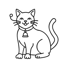 cat with a bell on collar icon, cat with a bell on collar line art - simple line art of cat with a bell on collar, perfect for cat with a bell on collar logos and icons