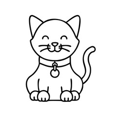 cat with a bell on collar icon, cat with a bell on collar line art - simple line art of cat with a bell on collar, perfect for cat with a bell on collar logos and icons