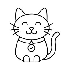 cat with a bell on collar icon, cat with a bell on collar line art - simple line art of cat with a bell on collar, perfect for cat with a bell on collar logos and icons