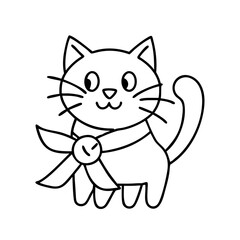 cat with a ribbon icon, cat with a ribbon line art - simple line art of cat with a ribbon, perfect for cat with a ribbon logos and icons