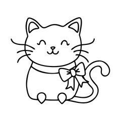 cat with a ribbon icon, cat with a ribbon line art - simple line art of cat with a ribbon, perfect for cat with a ribbon logos and icons