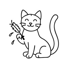 cat with a feather toy icon, cat with a feather toy line art - simple line art of cat with a feather toy, perfect for cat with a feather toy logos and icons