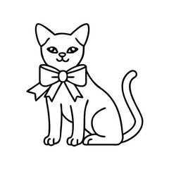 cat with a ribbon icon, cat with a ribbon line art - simple line art of cat with a ribbon, perfect for cat with a ribbon logos and icons