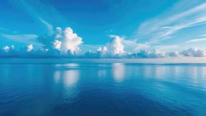 Stunning sky and ocean scene with clear blue waters and horizon