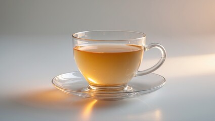 Naklejka premium Aromatic tea with milk served in a glass cup on a white background