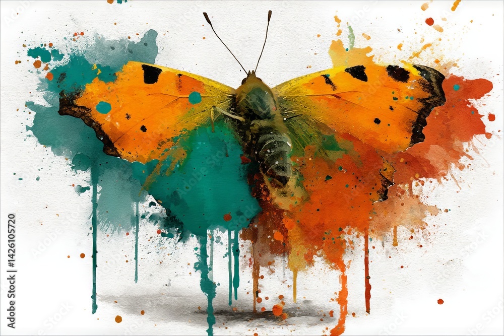Aufkleber vibrant butterfly with splashes of color showcasing artistic expression in a nature-themed design