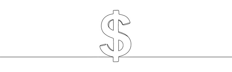 American dollar currency continuous one line drawing. Dollar symbol. Vector illustration.
