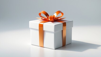 Obraz premium Orange gift box with ribbon and bow on white background