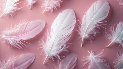 Elegant pastel pink and white feather design with soft textured background
