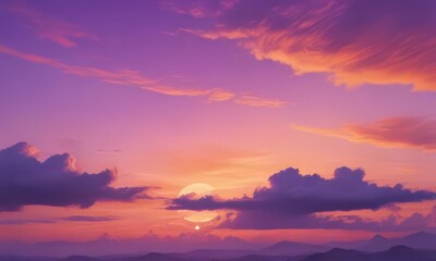 Obraz premium Orange and purple watercolor sunset, soft cloud texture , dusk, clouds