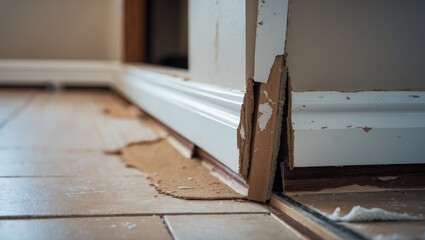Installing new baseboards after removing old ones and flooring