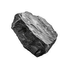 Monochromatic Black and White Image of a Rough-Hewn Dark Grey Stone Isolated on Transparent Background